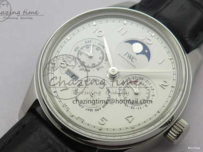 MIROTIME 0216 Portugieser Perpetual Calendar IW503301 V9F 1:1 Best Edition Silver Dial on Black Leather Strap A EyeCatching 7116
